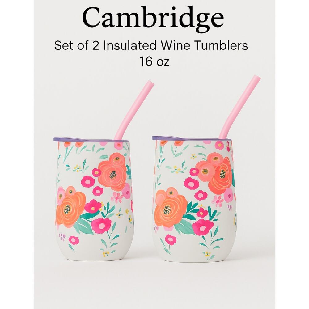 Cambria Floral Wine Tumbler Insulated Multicolor Cambridge Cups Set